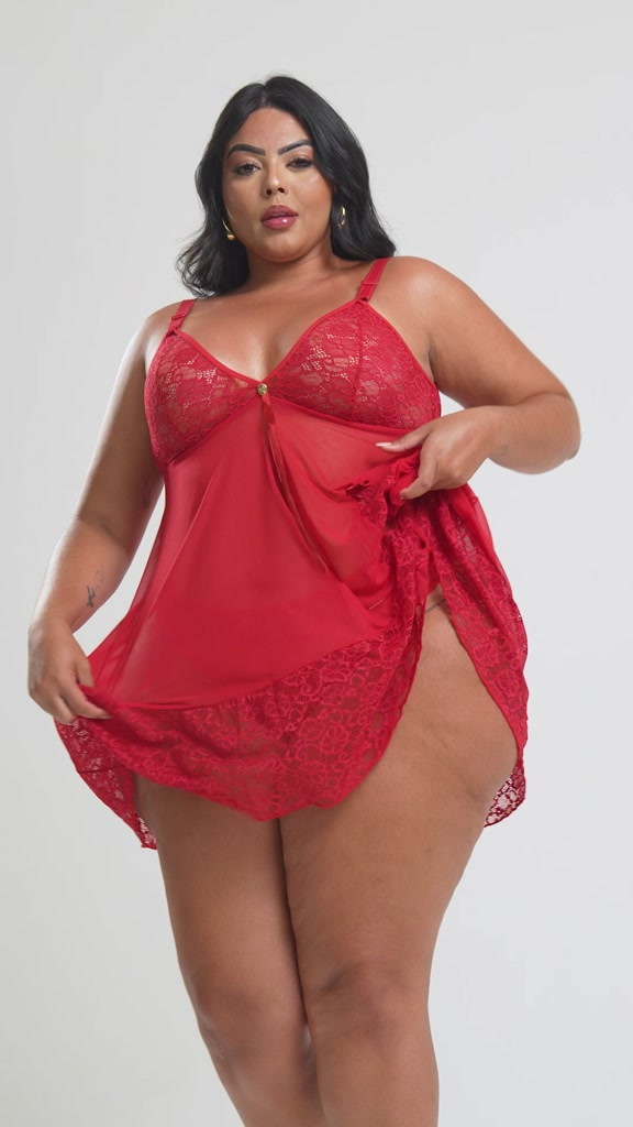 Camisola Feminina IMI Lingerie Sem Bojo Em Tule E Renda Com Calcinha Confortável Plus Size Aurora