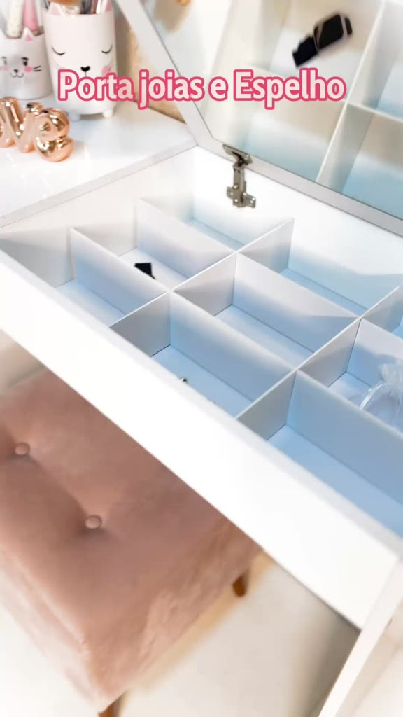 Penteadeira Escrivaninha com Espelho e Porta Joias Paris Branco Quarto Meninas - G4 Magazine