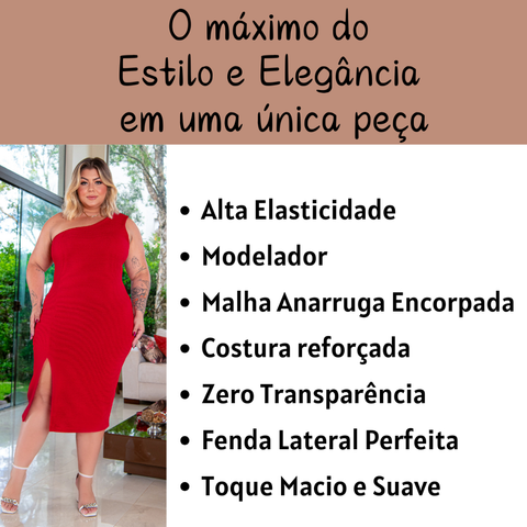 Vestido Plus Size Midi Fenda Festa Modelador Anarruga Até G3 Zero Transparência