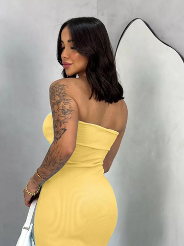 Vestido Midi Tomara que Caia Canelado - Elegância e Conforto em um Único Vestido! TECIDO ANARRUGA!