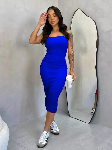 Vestido Midi Tomara que Caia Canelado - Elegância e Conforto em um Único Vestido! TECIDO ANARRUGA!