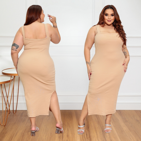 Vestido Feminino Longo Plus size do 46 ao 52 ribana canelado de algodão tendencia