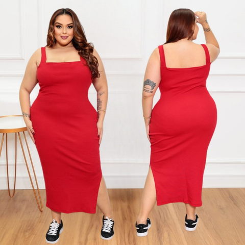 Vestido Feminino Longo Plus size do 46 ao 52 ribana canelado de algodão tendencia