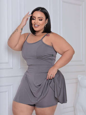 Conjunto short saia e top do slim ao plus size M ao G3 dança academia treino saia com short