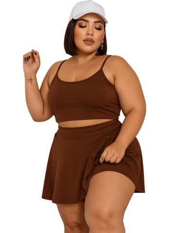 Conjunto short saia e top do slim ao plus size M ao G3 dança academia treino saia com short