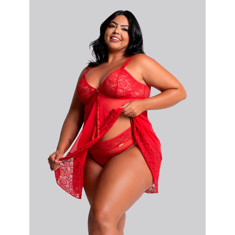 Camisola Feminina IMI Lingerie Sem Bojo Em Tule E Renda Com Calcinha Confortável Plus Size Aurora